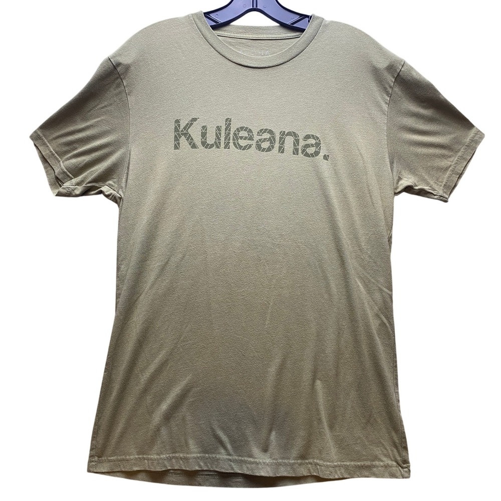 Aloha Modern Shirt Mens‎ Medium Kuleana Olive Green Hawaiian Spell Out Preppy